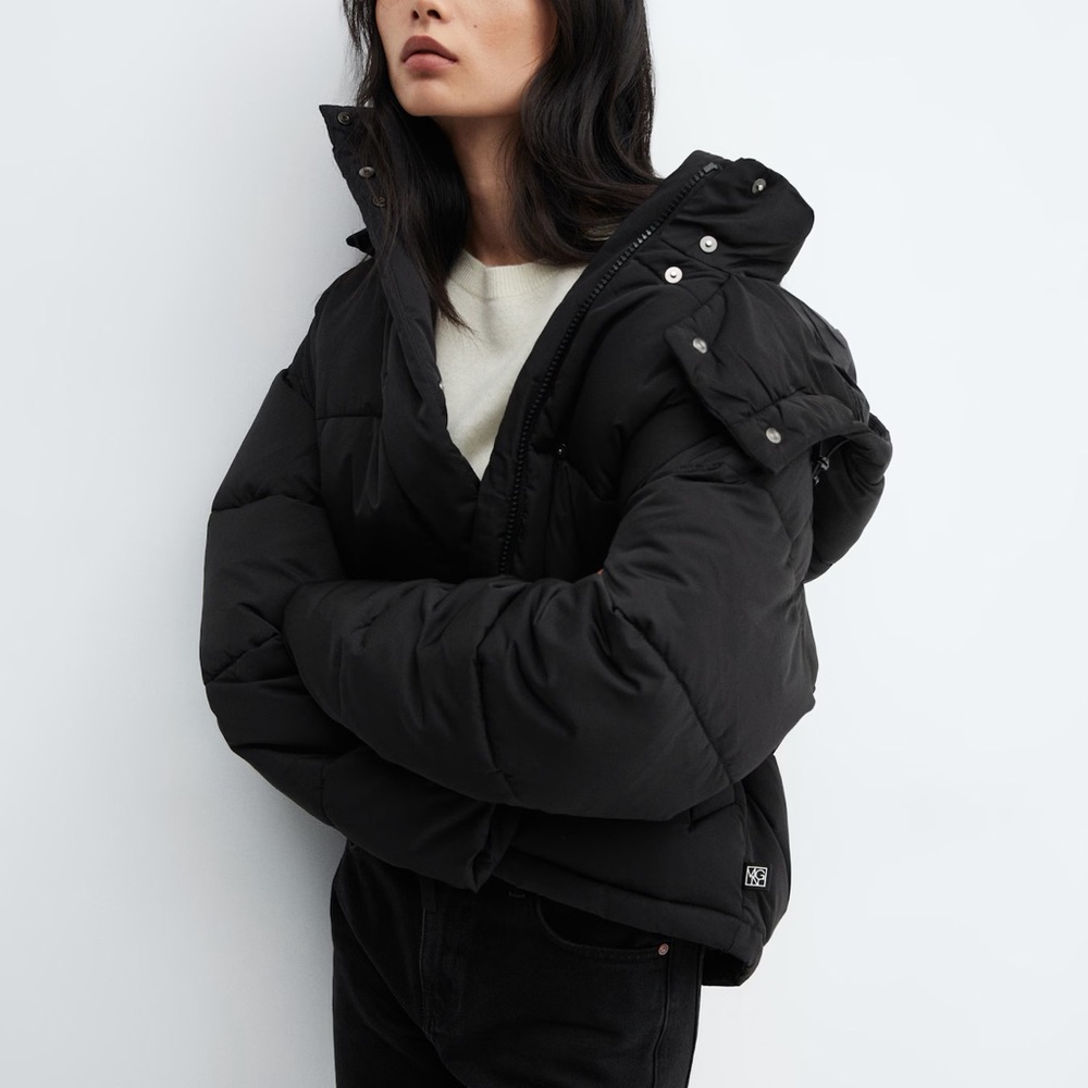 Mango Black Quilted Puffer Jacket with Hood